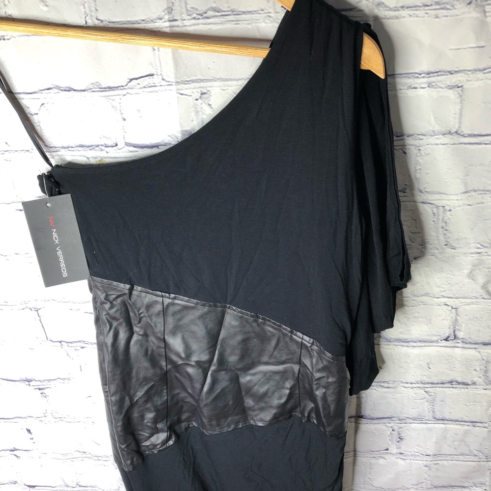 NV Nick Verreos "Heidi" Black Dress Knee Length One Shoulder jersey size 4 - Picture 5 of 10